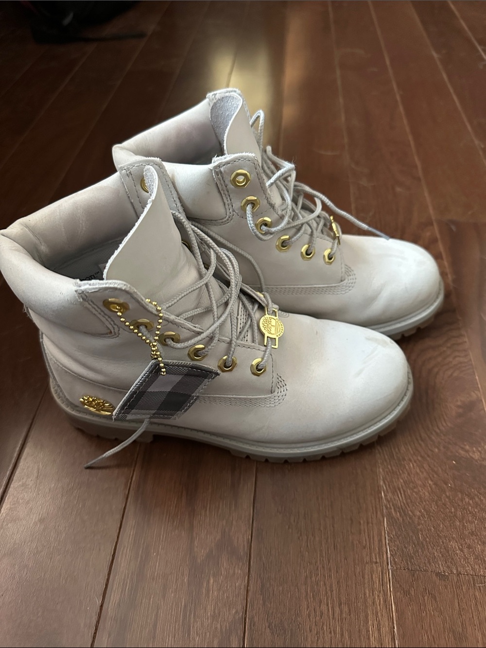Timberland Kids Grey Lace-Up Waterproof Hiking Boots with Gold Accents